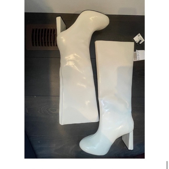 ZARA Off White Cream Knee High Heeled Leather Boots - Picture 9 of 16